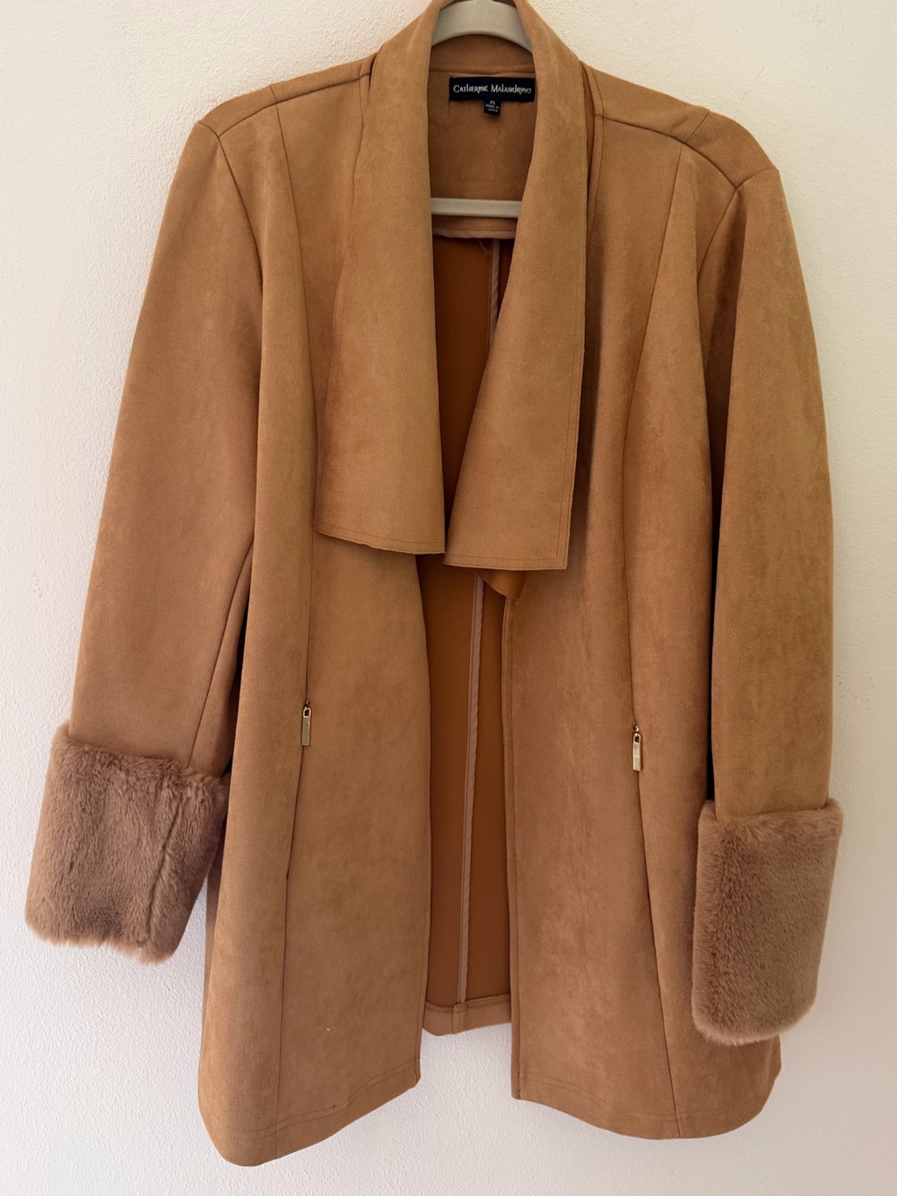 Catherine Malandrino Camel Teddy Faux Suede Open Front Jacket size XL